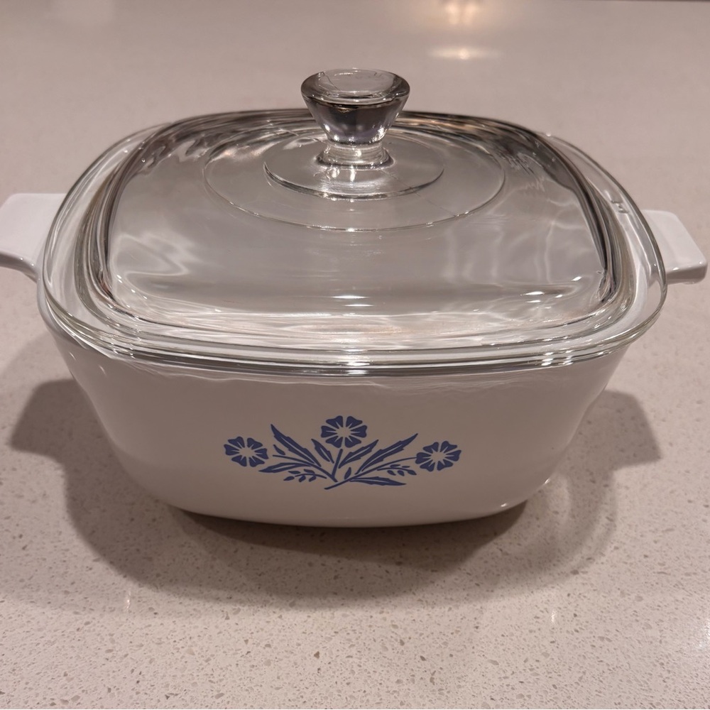 Corningware Casserole Dish with Blue Floral Design